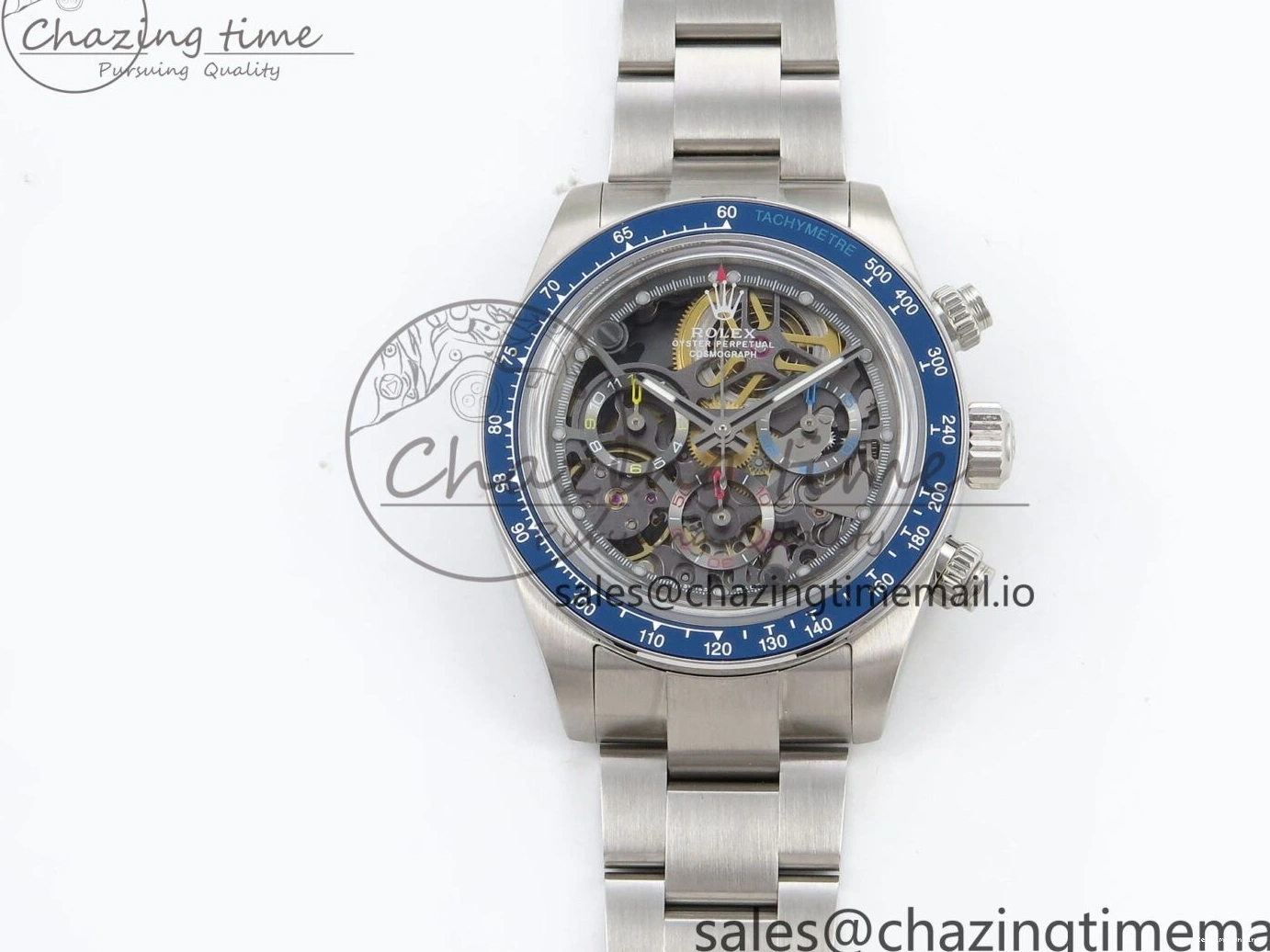 0313 Daytona Artisans Skeleton SS ADGF Best Edition Blue Ceramic Bezel Skeleton Dial on SS Oyster Bracelet SA Durable 1175